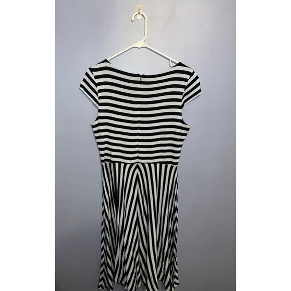 Women’s LOFT Cap Sleeve Light+Dark Blue Stripped Midi Dress SZ Med Jersey Knit - Picture 7 of 9